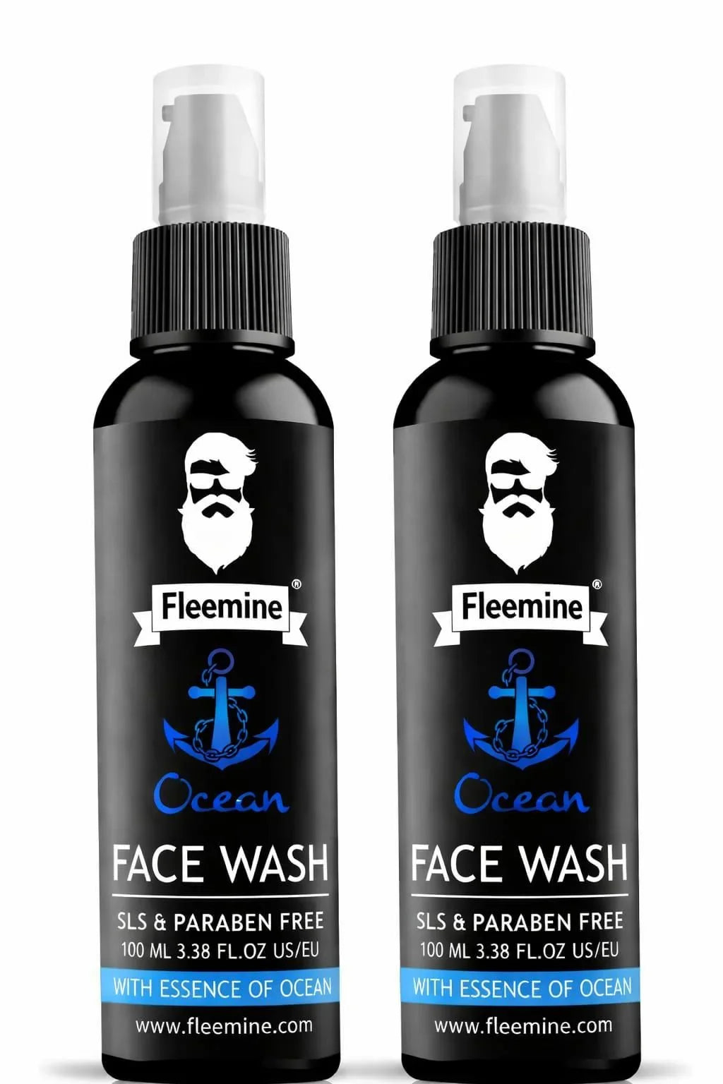 Fleemine Ocean face wash bottles, SLS and paraben free, 100ml, with essence of ocean